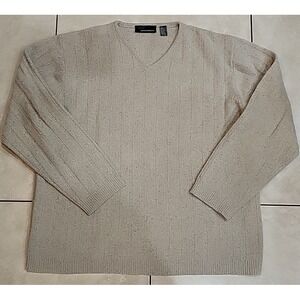 Greg Norman Mens long sleeve V-neck sweater pullover‎ Lambswool silk Sz XL ivory